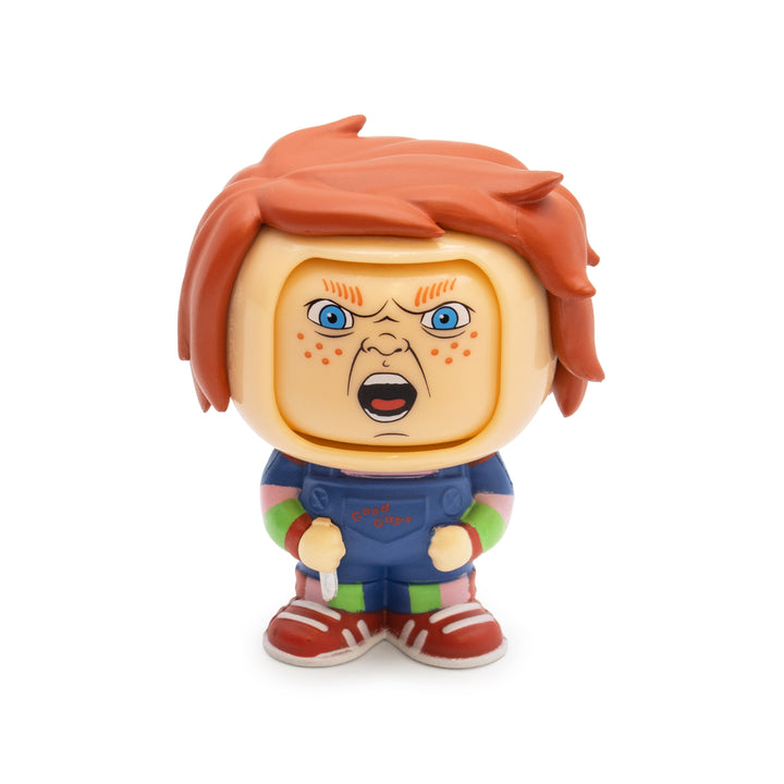 Toy figure with a distressed expression on a white background