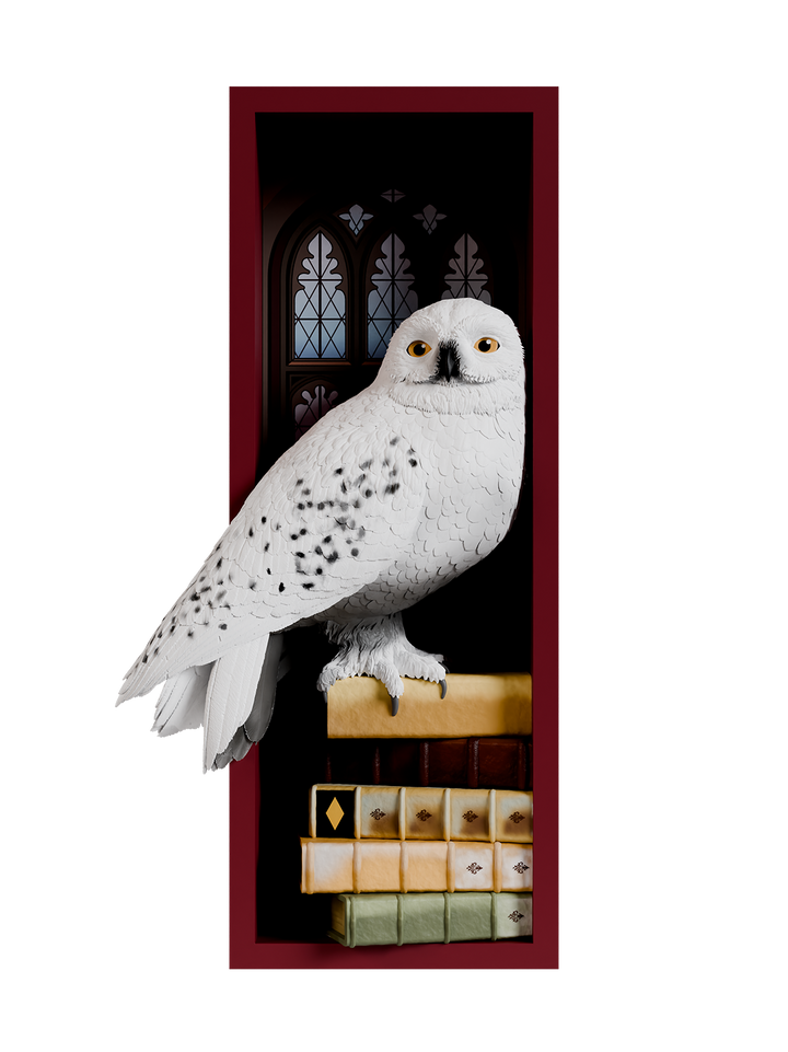White owl on a stack of books with a dark background