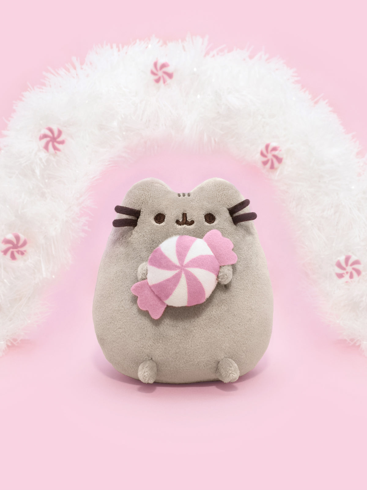pusheen plush holding candy
