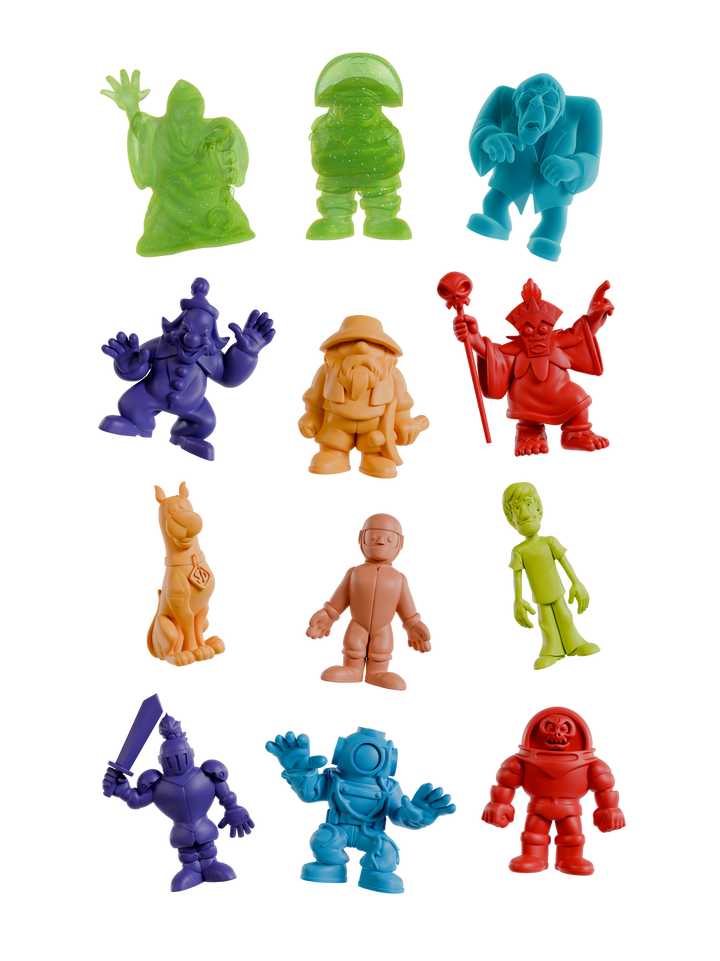 Colorful toy figures on a white background