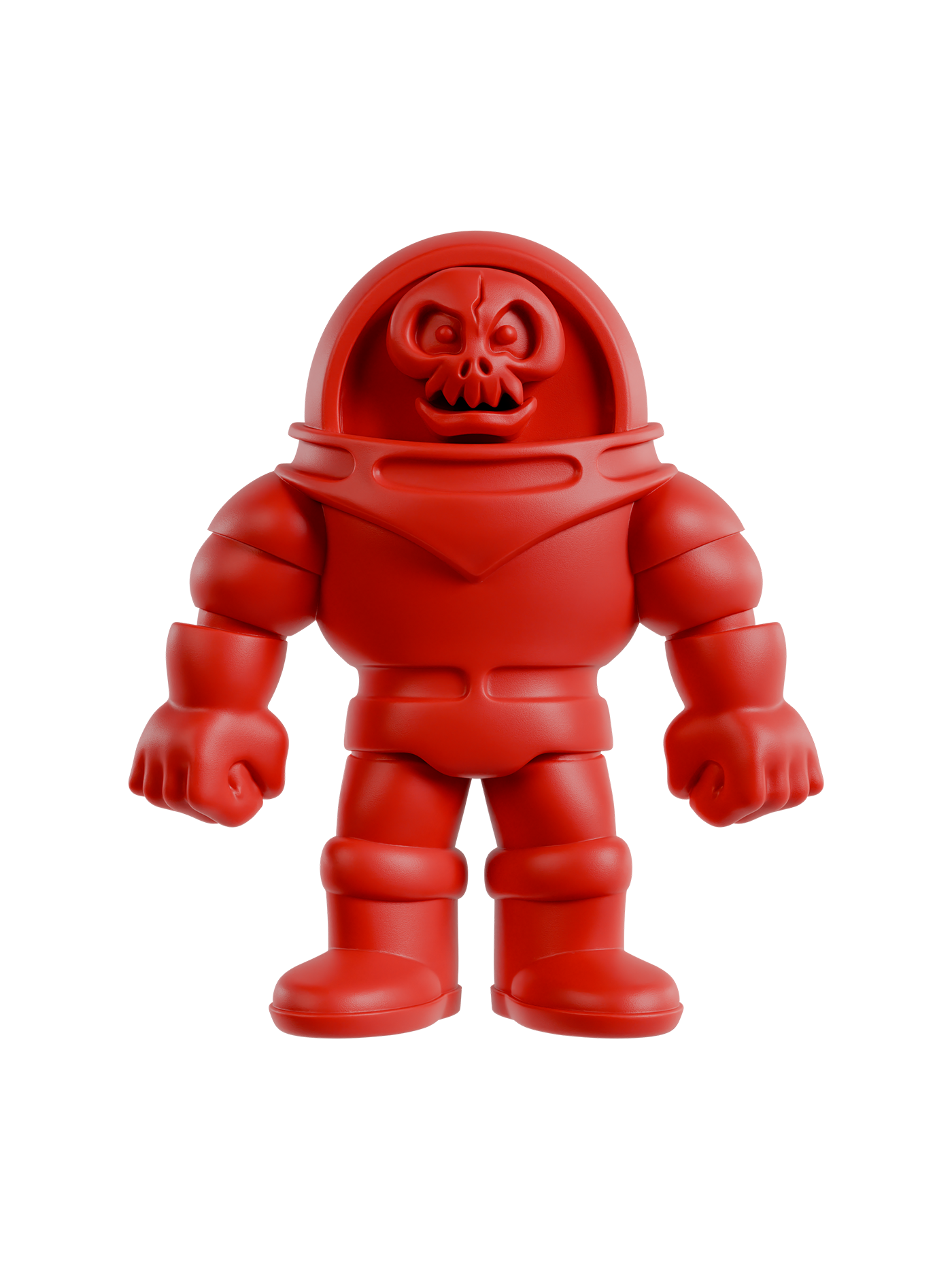 Red action figure with a skull-like face on a white background