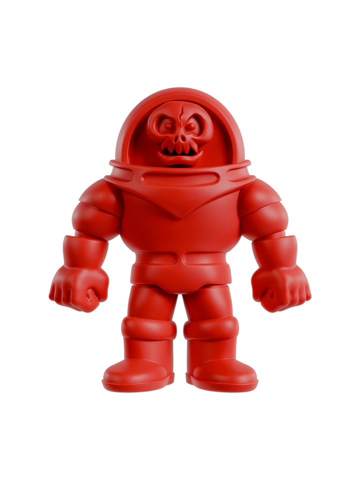 Red action figure with a skull-like face on a white background