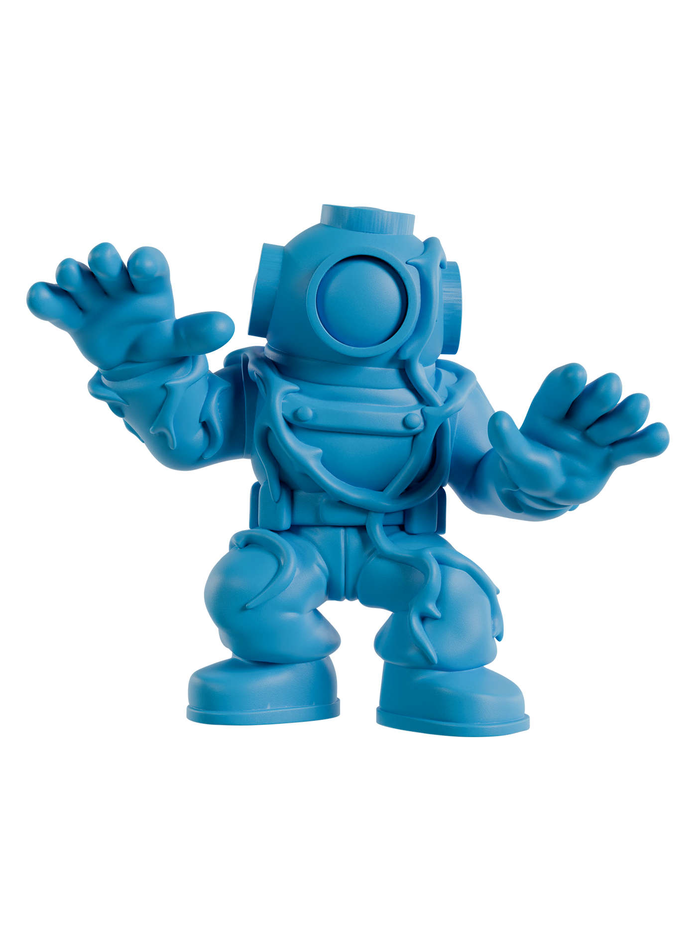 Blue diver figurine on a white background