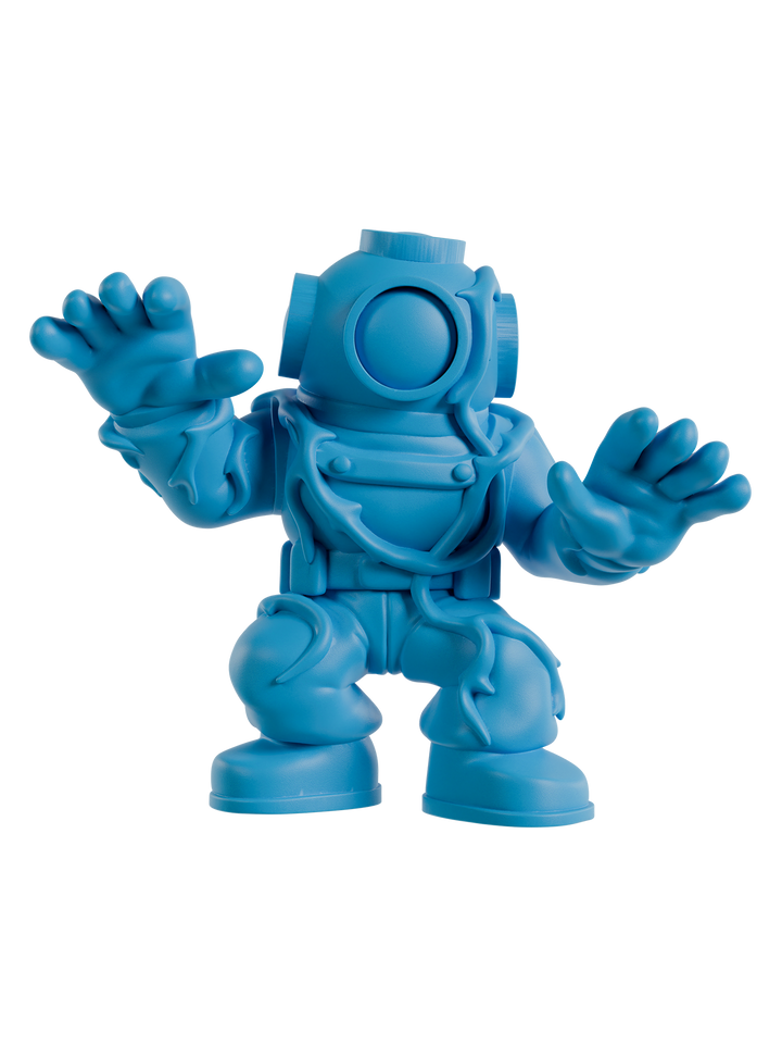 Blue diver figurine on a white background