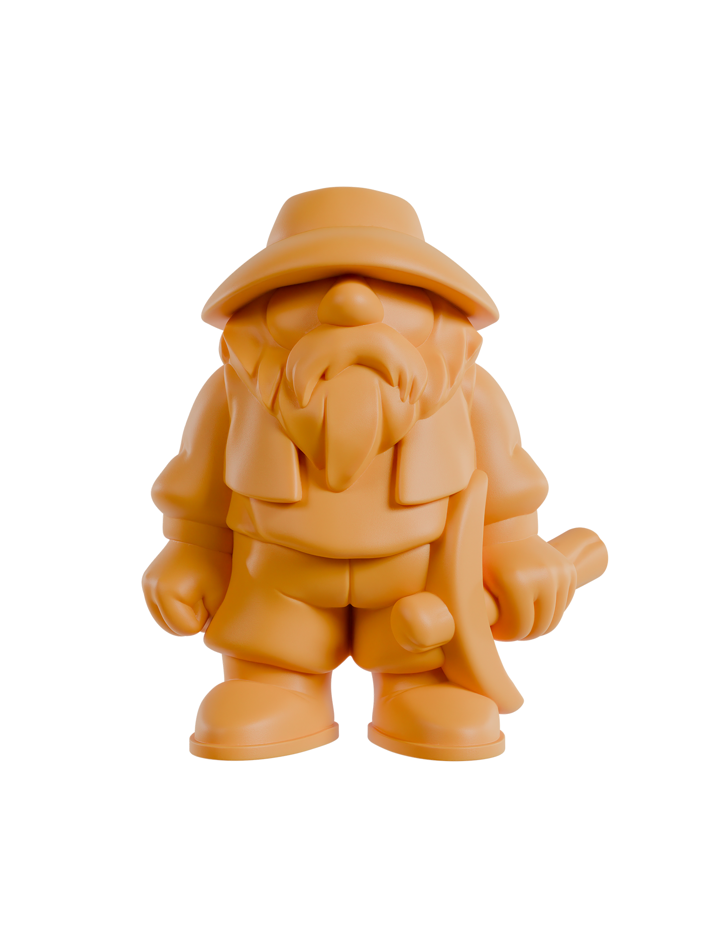 Orange cartoon-like figure with a hat and beard on a white background