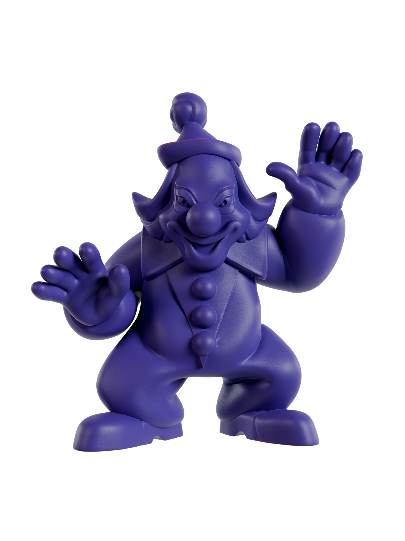 Purple clown figurine on a white background