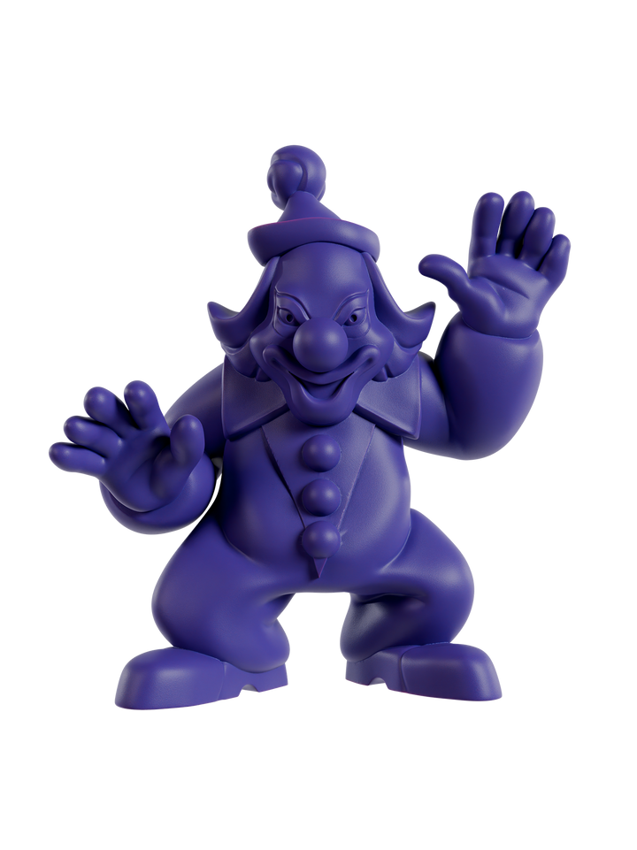 Purple clown figurine on a white background