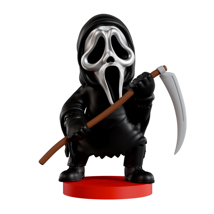 Figurine of a character with a mask and scythe on a white background