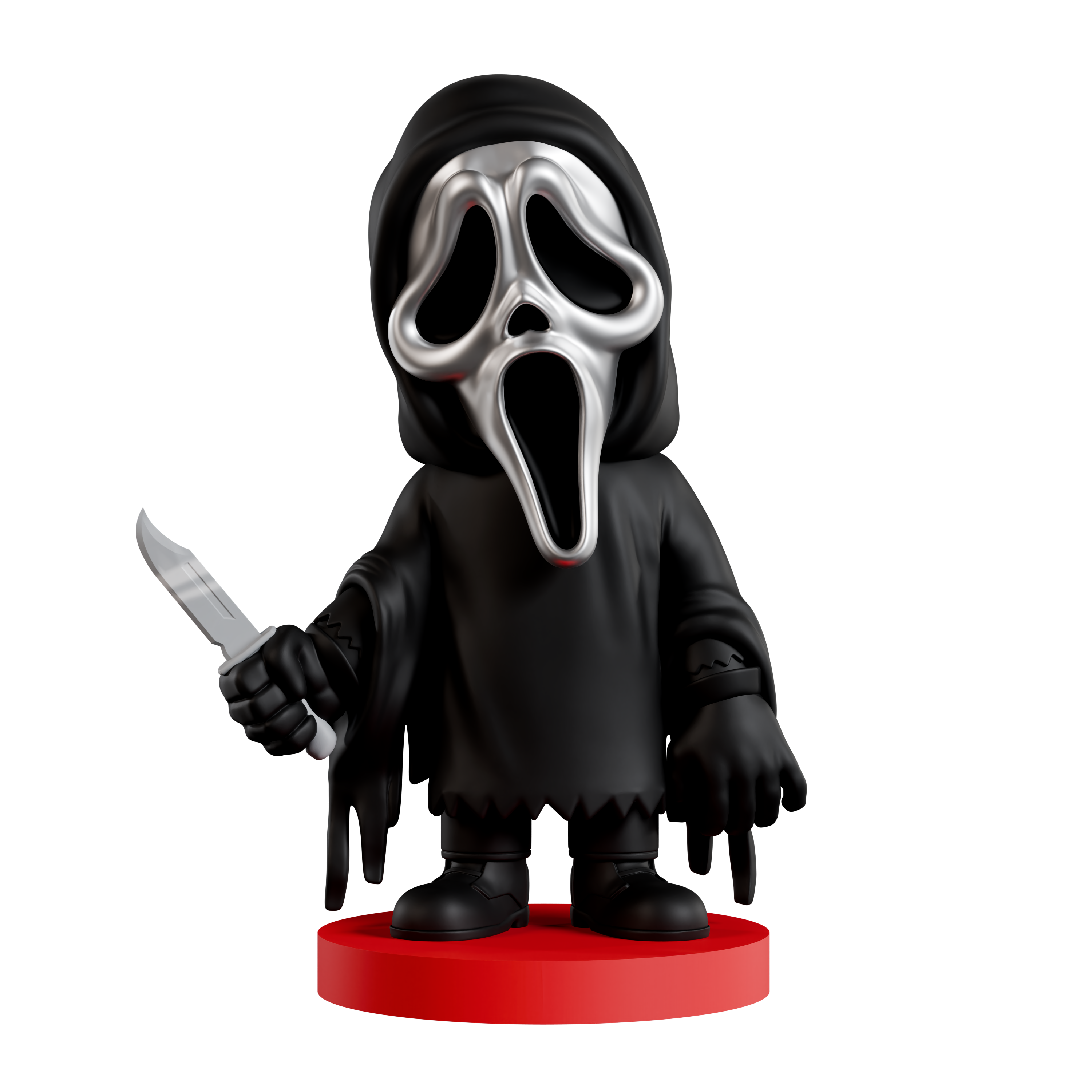 Figurine of a character with a mask and knife on a white background