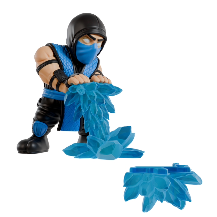 Toy figure in a ninja outfit with blue energy effect on a white background