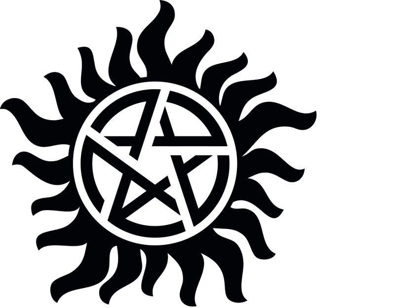 Black pentagram symbol with wavy lines on a white background
