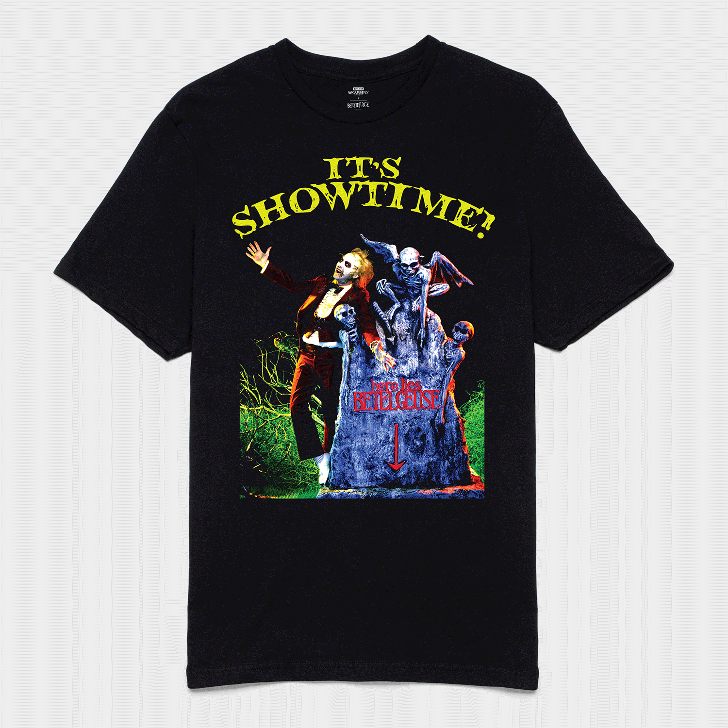t-shirt tee shirt short sleeve it's showtime beetlejuice black culturefly