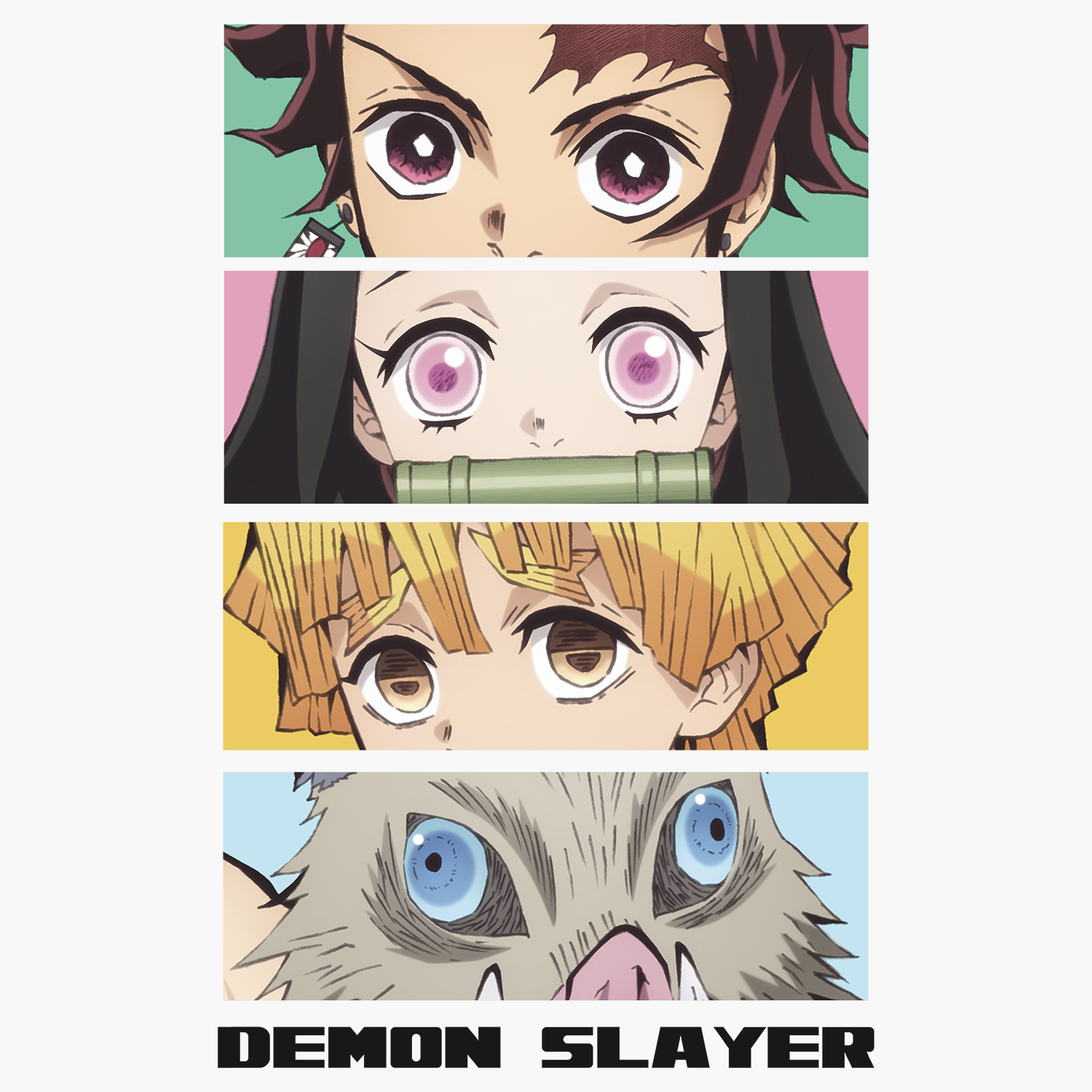 Demon Slayer - Group Eyes 4 Panel White Tee