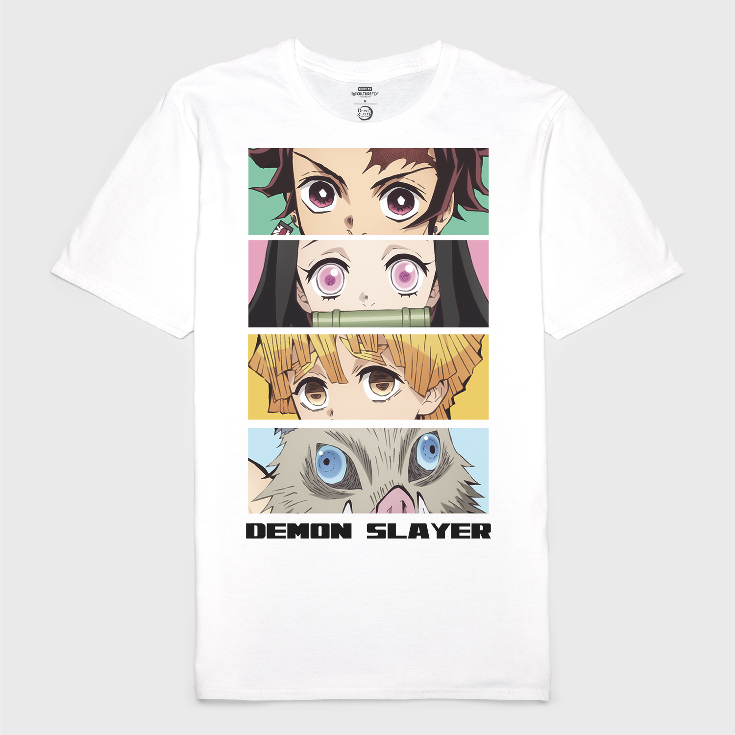 Image 1 -  Demon Slayer - Group Eyes 4 Panel White Tee
