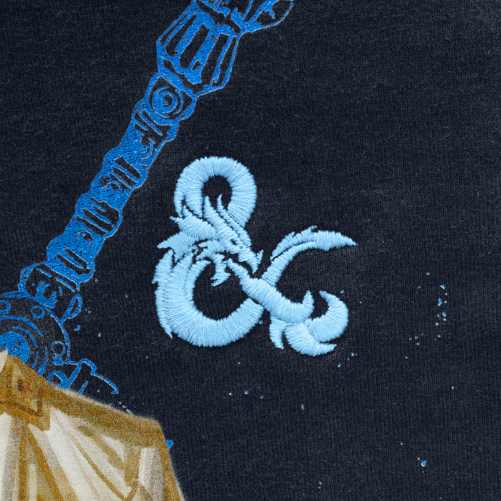 close up of dungeons and dragon logo stitched