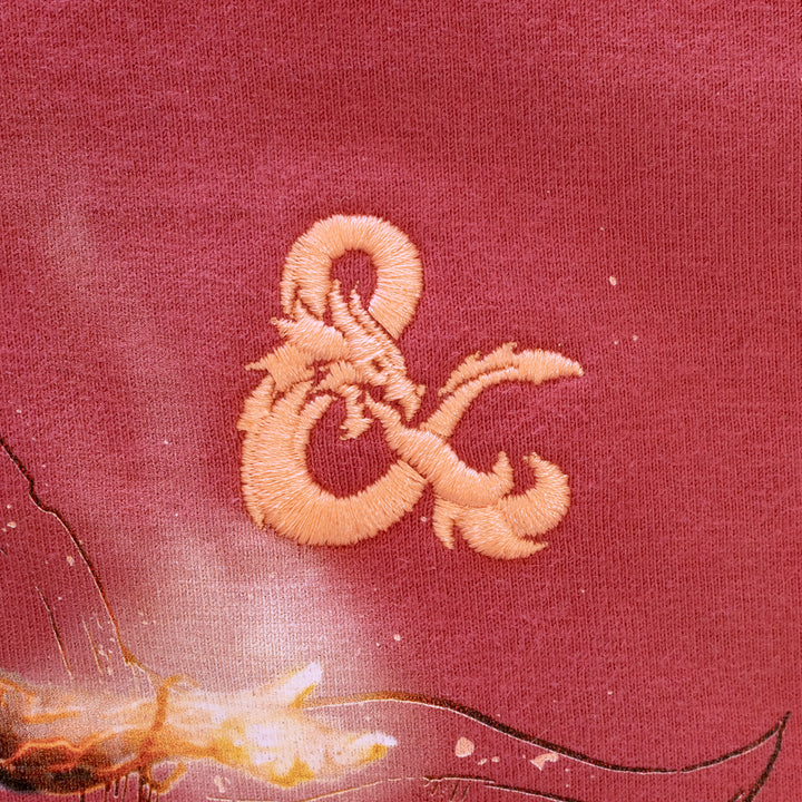 close up of stitched dungeons and dragons logo
