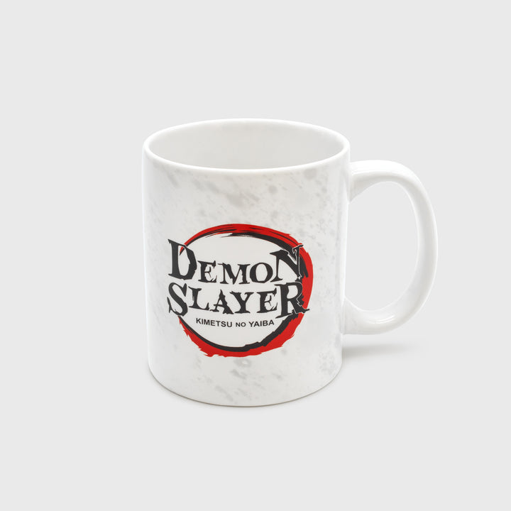 ceramic mug. other side shows demon slayer logo. logo says: demon slayer kimetsu no yaiba.