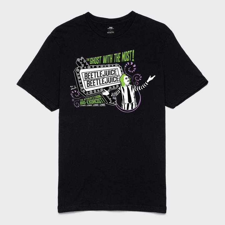 t-shirt tee shirt short sleeve the ghost with the most the afterlife's leading bio-exorcist beetlejuice black culturefly