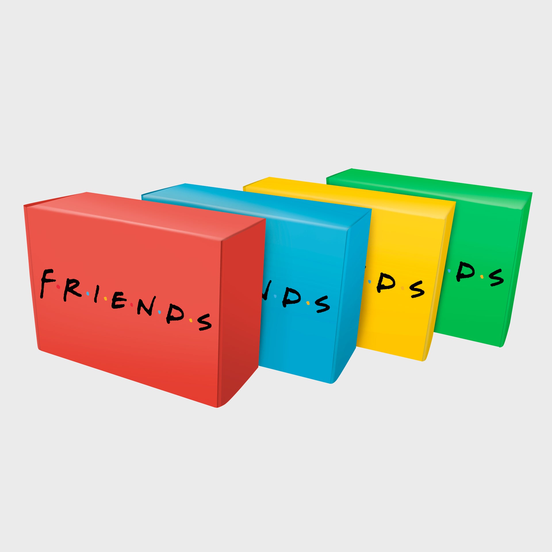 four friends boxes stacked next to each other