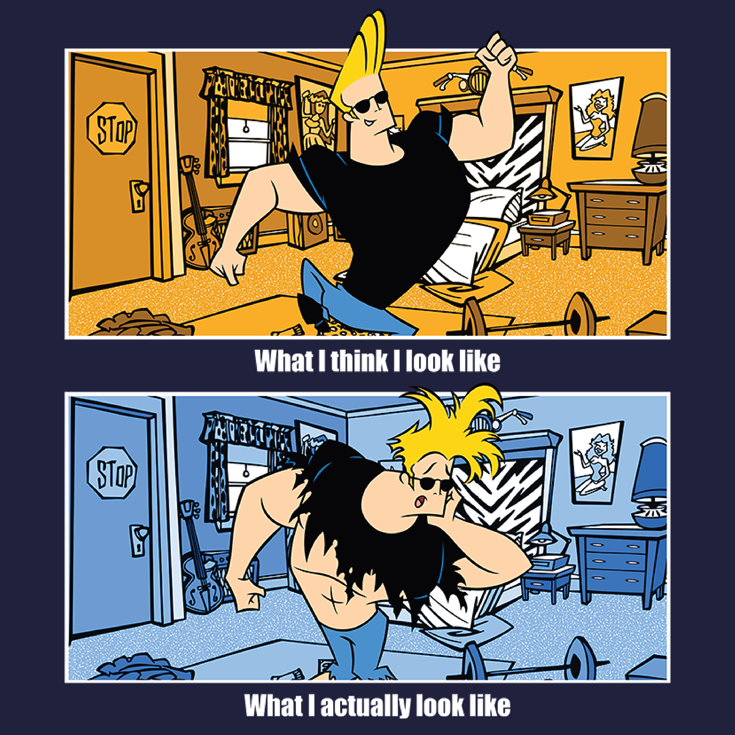 t-shirt tee shirt short sleeve what i look like what i actually look like johnny bravo navy culturefly