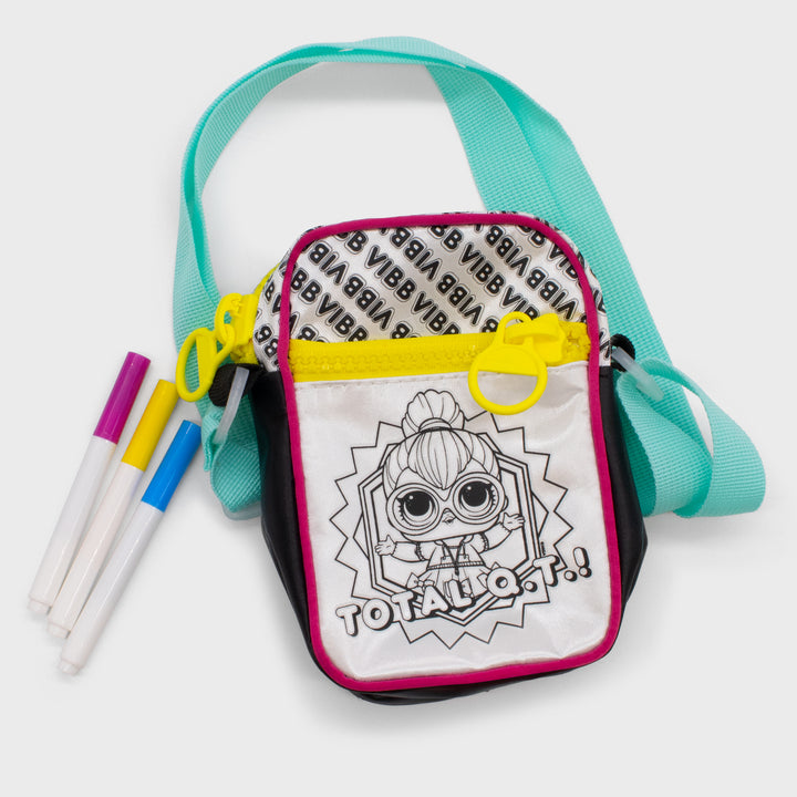 lol surprise diy colorable purse. comes with 3 markers. image: lol surprise doll. text: vibb total q.t.