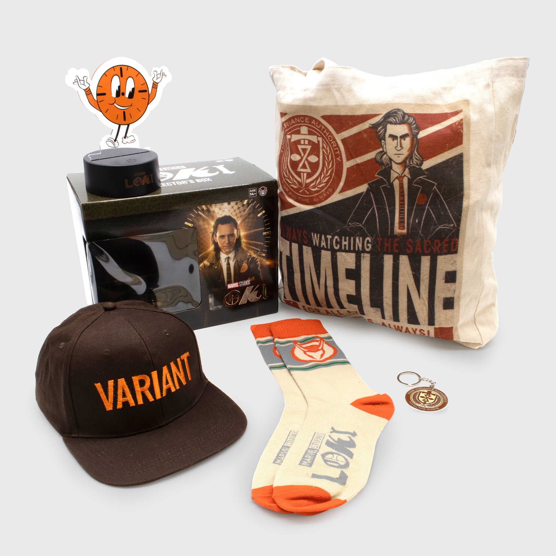 loki marvel collector's box led light tote bag crew socks snapback variant hat keychain cultureflyMarvel - Loki Collector's Box