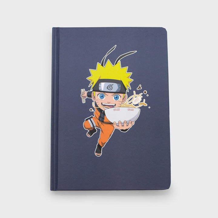 naruto shippuden journal. front has image of chibi cute version of naruto holding out a bowl of ramen