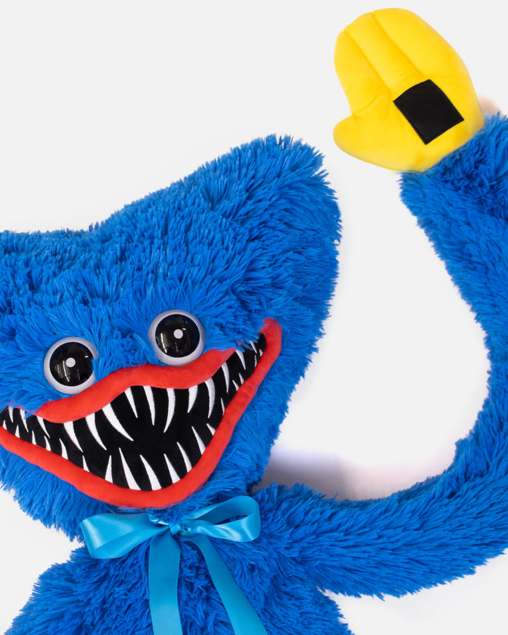 scary huggy wuggy poppy playtime 47" plush close up and arm up.
