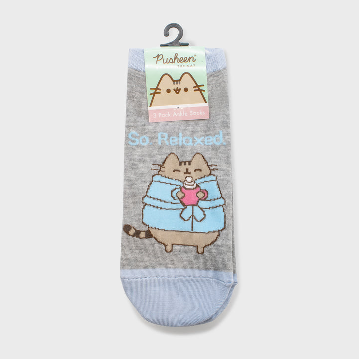 three pack socks of pusheen says 'so relaxed'