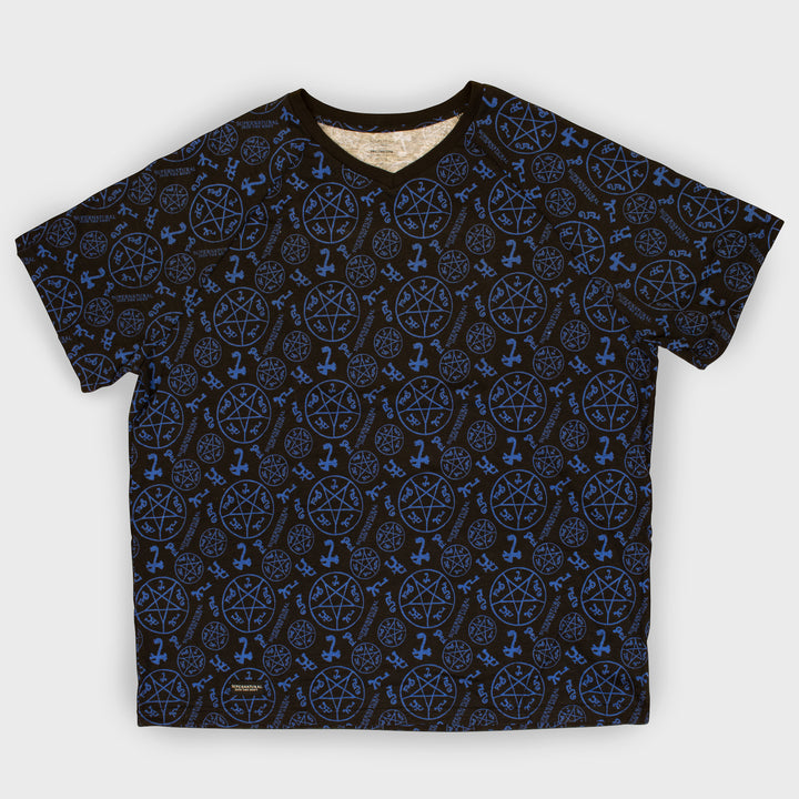 t-shirt with demonic summoning pattern