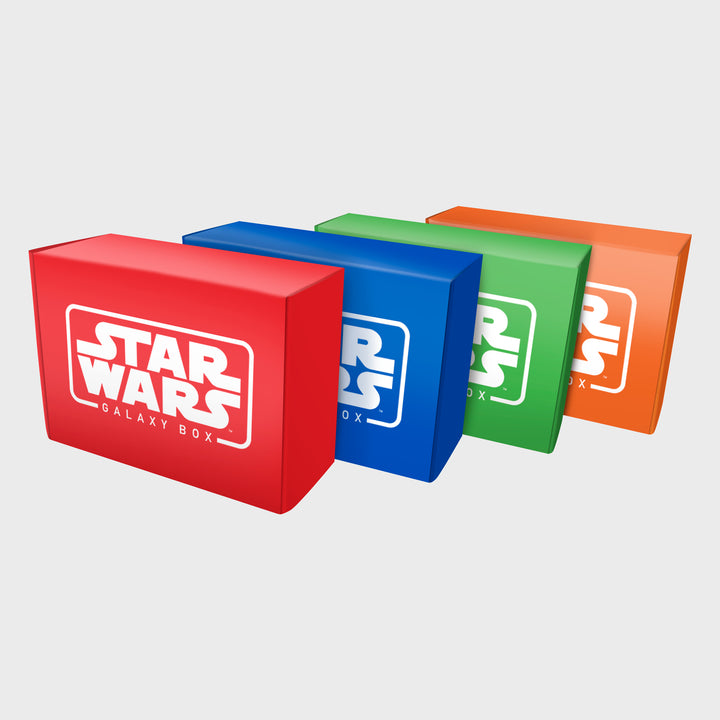 four star wars box stacked next to each other