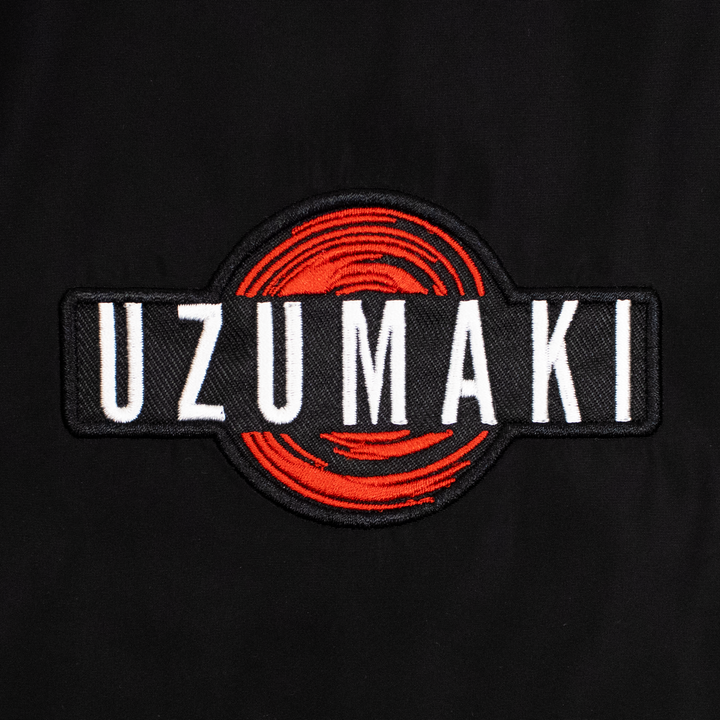 uzumaki bomber jacket patch. text: uzumaki