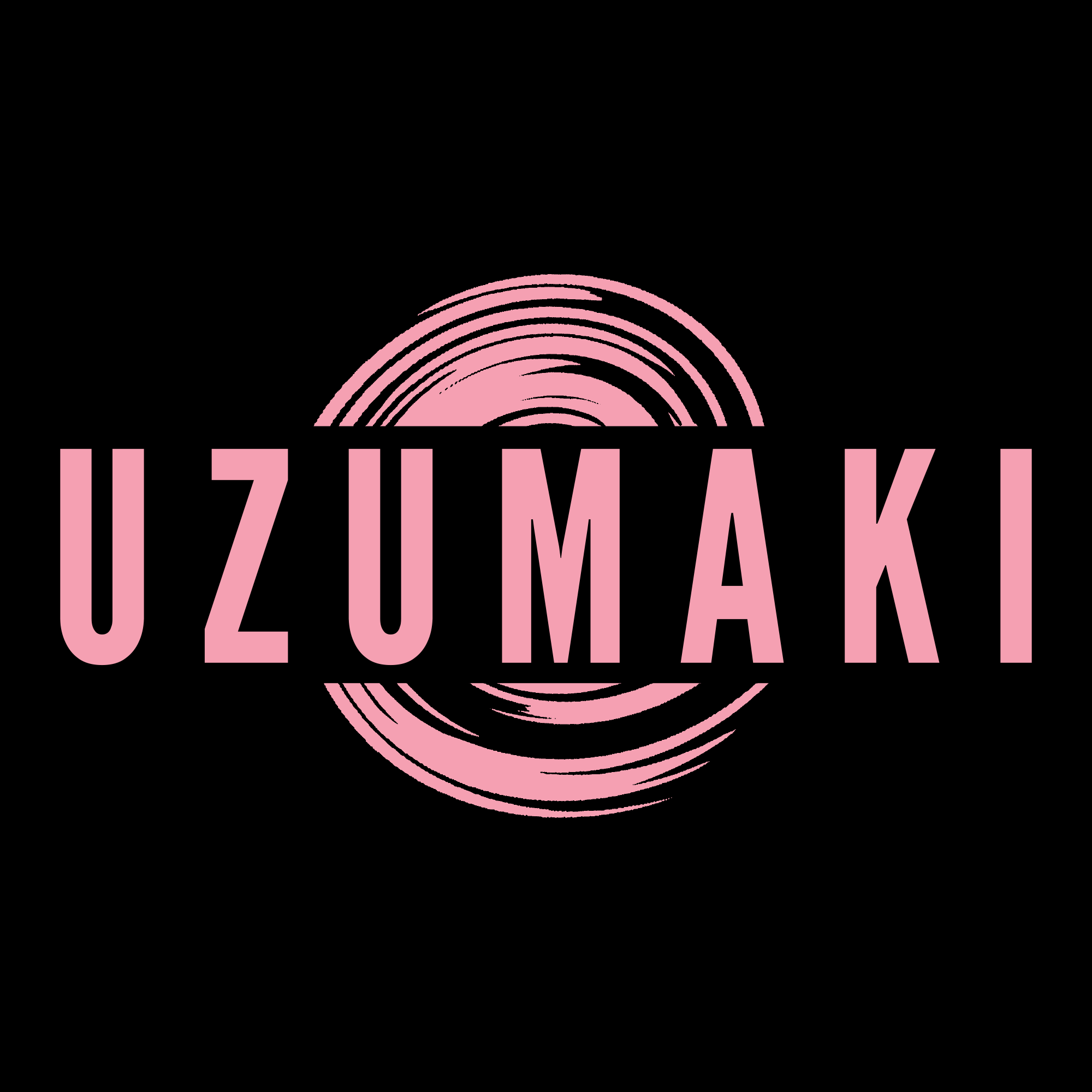 close up image: uzumaki logo in pink. text: uzumaki.