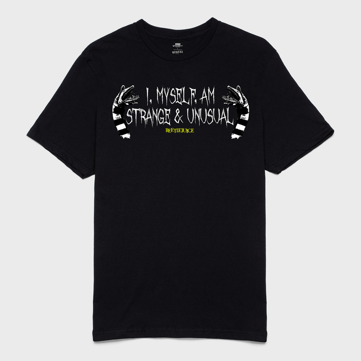 t-shirt tee shirt short sleeve i myself am strange & unusal beetljuice black culturefly